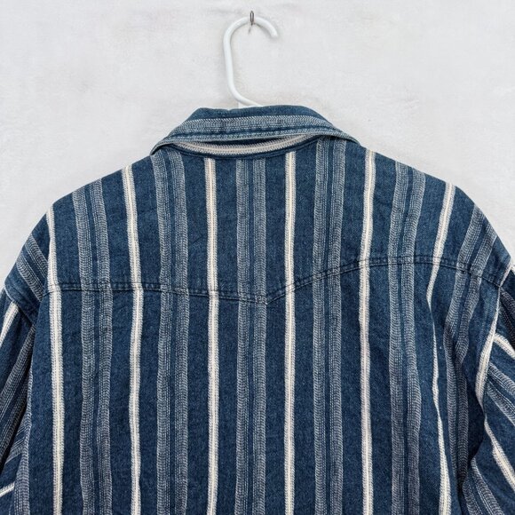 Vintage Wrangler Flannel Shirt Men 17.5-35 Blue Stripe Knit Heavyweight Western - Picture 9 of 10